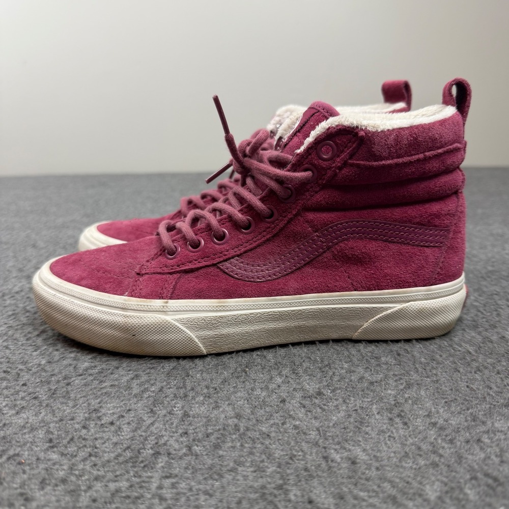 Vans Sk8-Hi MTE Women's 7 Burgundy Suede Faux Fur Lining High Top Sneakers